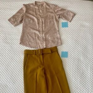 Soft mustard belted trousers size 2 Ann Taylor, cropped, silky Limited top small